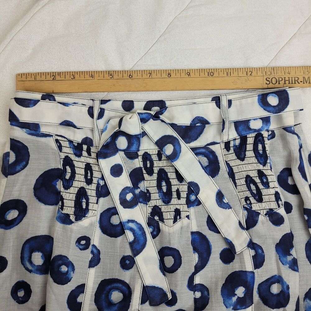 Gérard Darel Women's White Blue A-line Flare Skirt 6 cotton silk artsy party - Picture 4 of 10